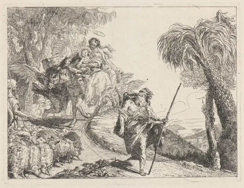 Flykten med Josef i förgrunden av Giovanni Domenico Tiepolo