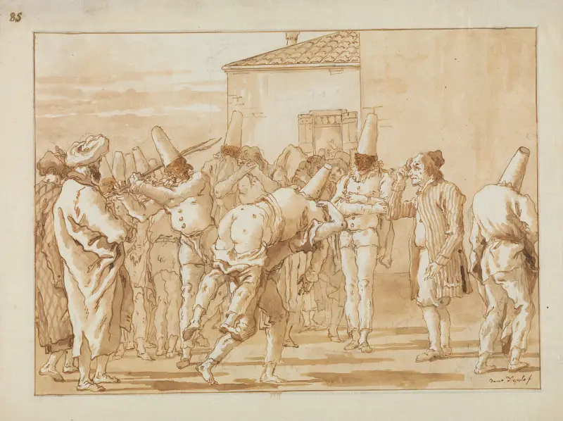 The Flogging of Punchinello av Giovanni Domenico Tiepolo