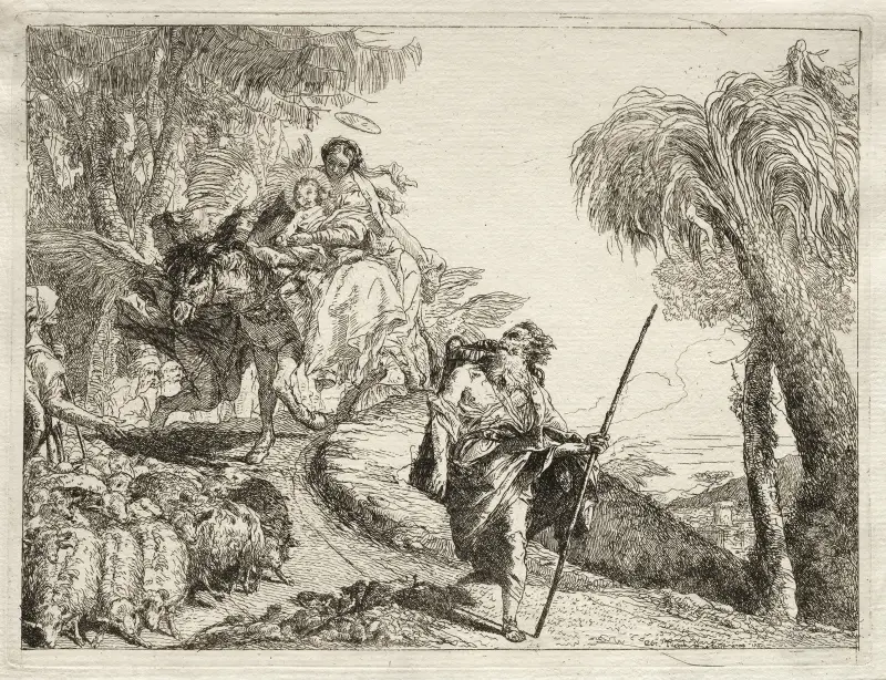 The Holy Family and the Flock of Sheep av Giovanni Domenico Tiepolo