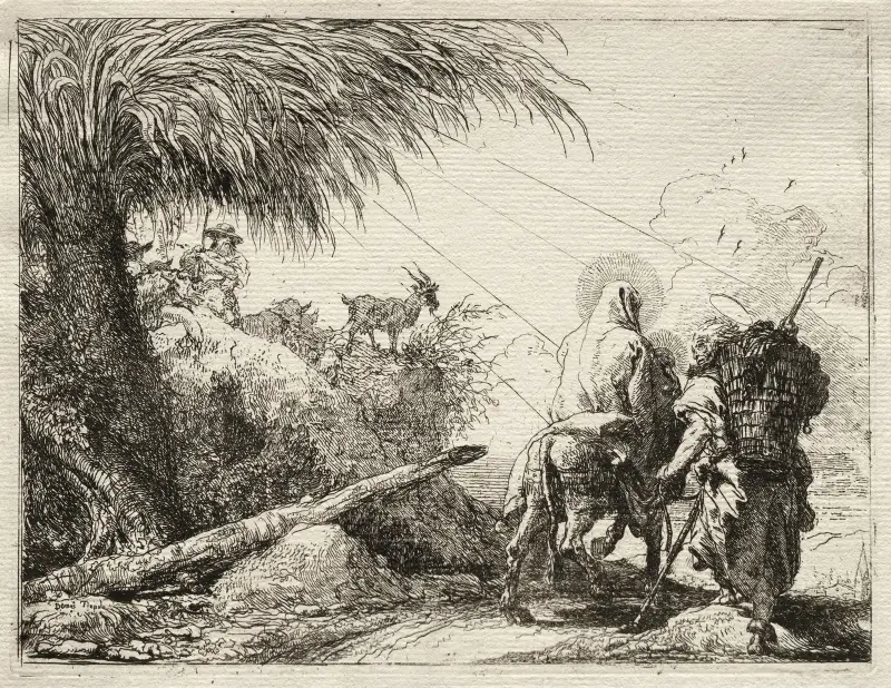 Den heliga familjen och palmen av Giovanni Domenico Tiepolo