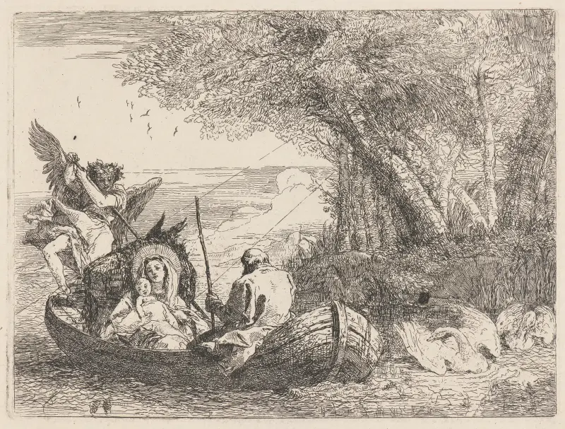 Die Heilige Familie bei der Überfahrt über den Fluss von Giovanni Domenico Tiepolo
