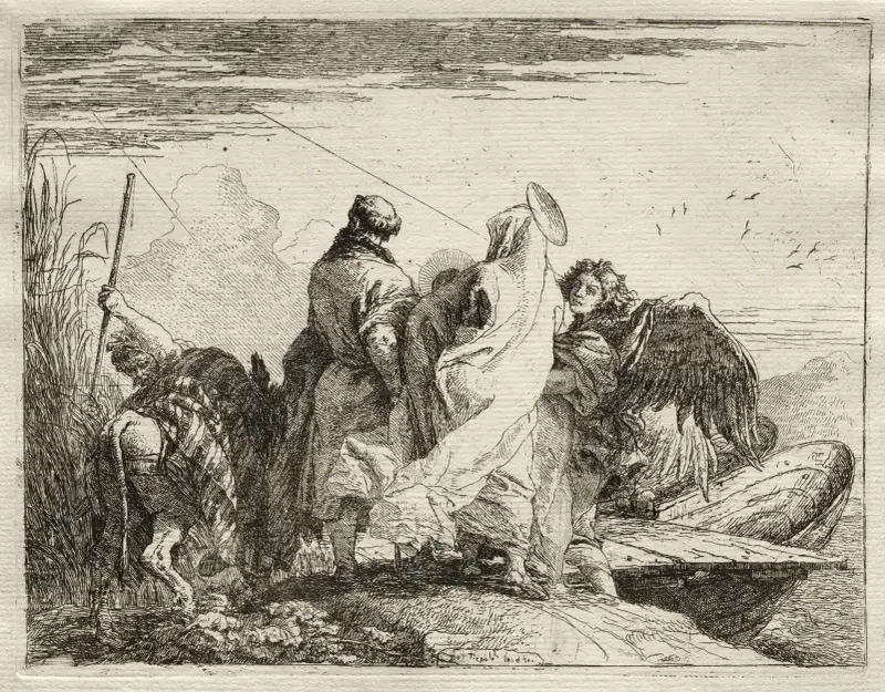 The Holy Family Leaving the Shore av Giovanni Domenico Tiepolo