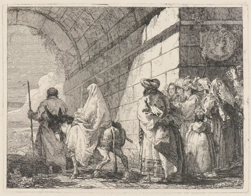 Den heliga familjen passerar under en stadsbåge av Giovanni Domenico Tiepolo