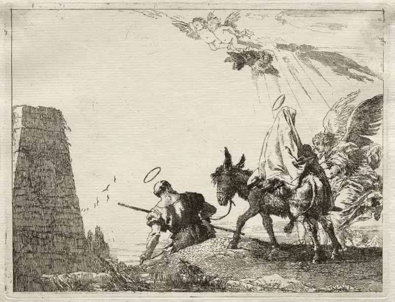 Den heliga familjen passerar en pyramid av Giovanni Domenico Tiepolo