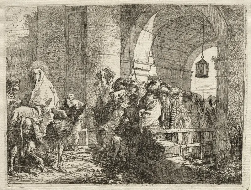The Holy Family Passing under an Arch av Giovanni Domenico Tiepolo