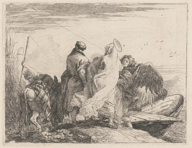 Den heliga familjen gör sig redo att embarkera av Giovanni Domenico Tiepolo