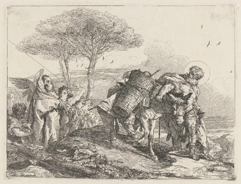 Madonnan och barnet till vänster, med en änglaskara av Giovanni Domenico Tiepolo