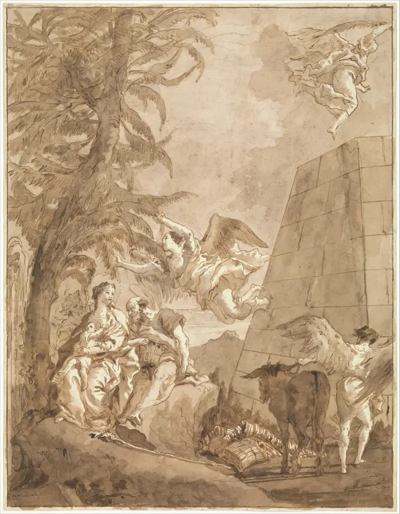 Rasten under flykten till Egypten (med en stympad pyramid till höger) av Giovanni Domenico Tiepolo