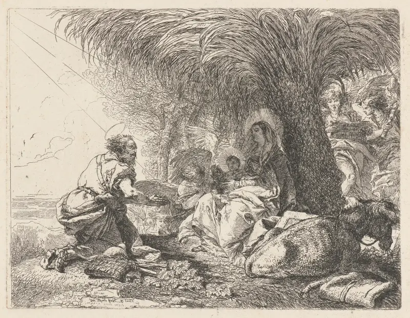 Vilan under flykten med Josef i tillbedjan av Giovanni Domenico Tiepolo