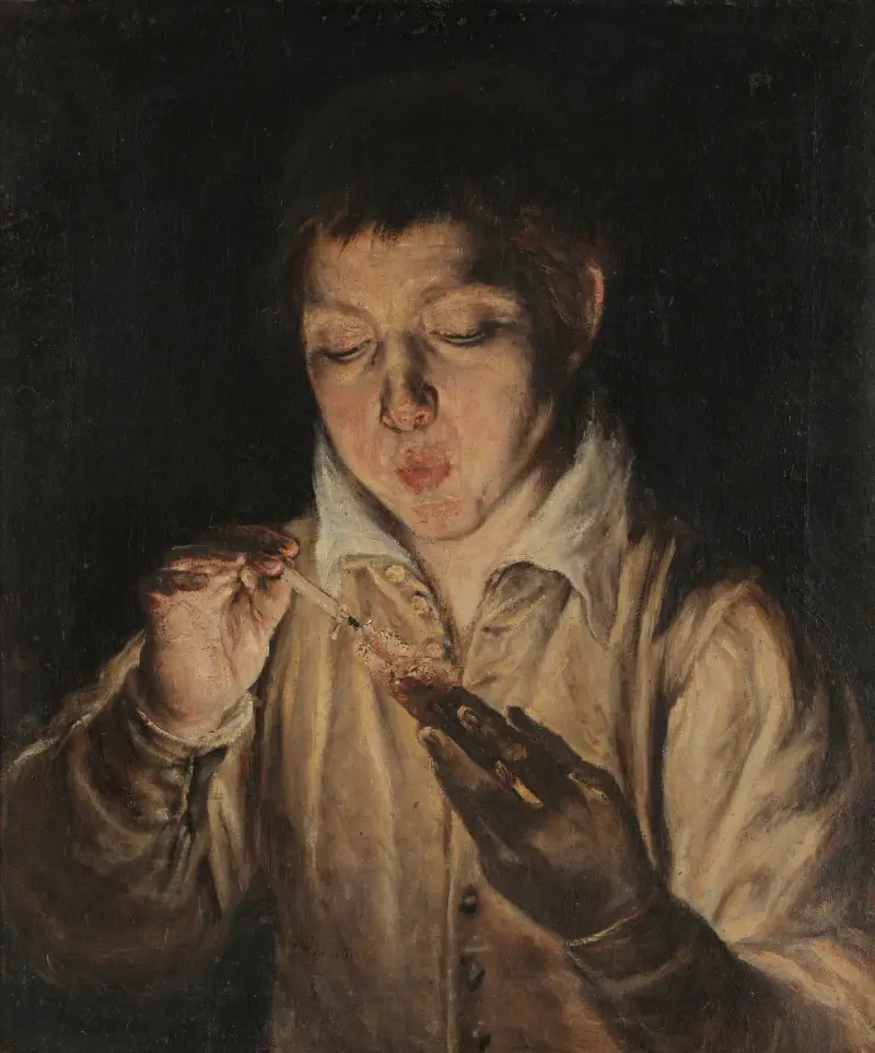 Boy Blowing an Ember av El Greco (Domenikos Theotokopoulos)