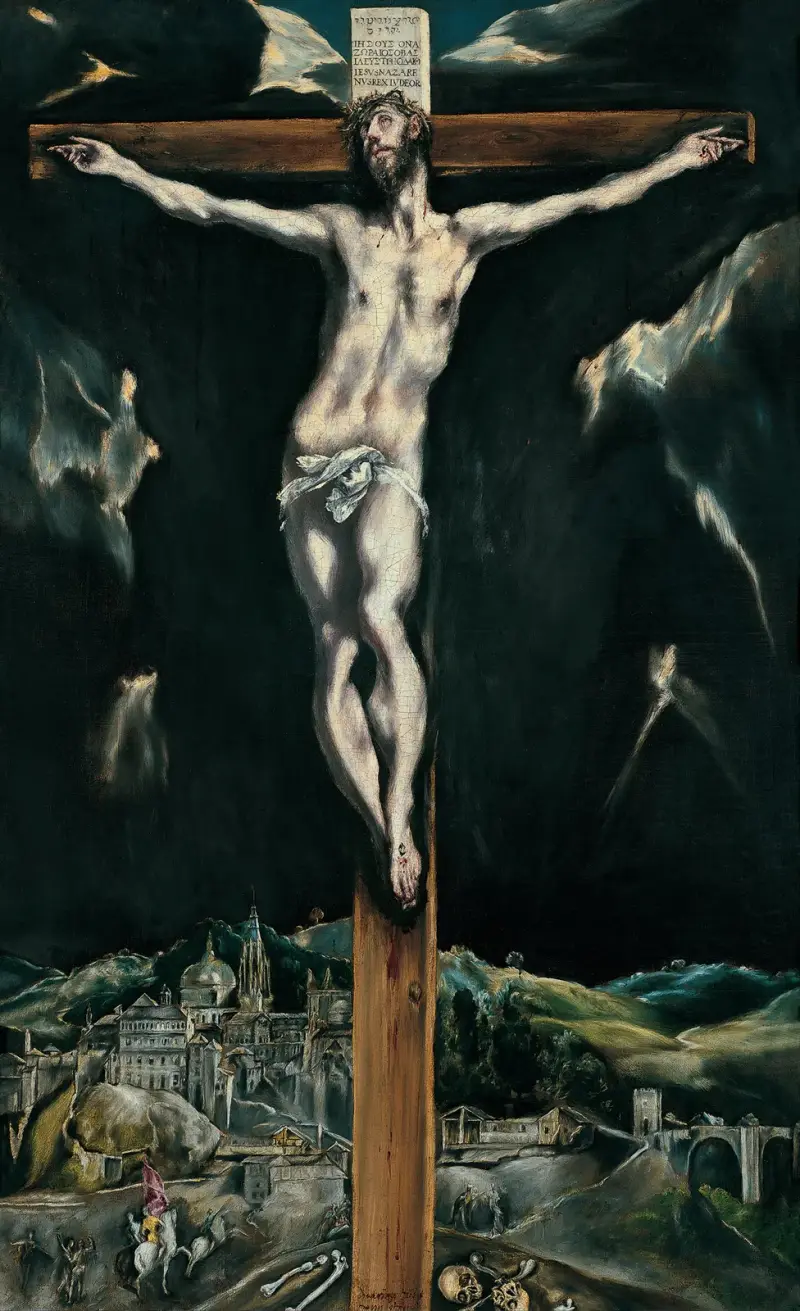 Christus am Kreuz mit Toledo im Hintergrund von El Greco (Domenikos Theotokopoulos)