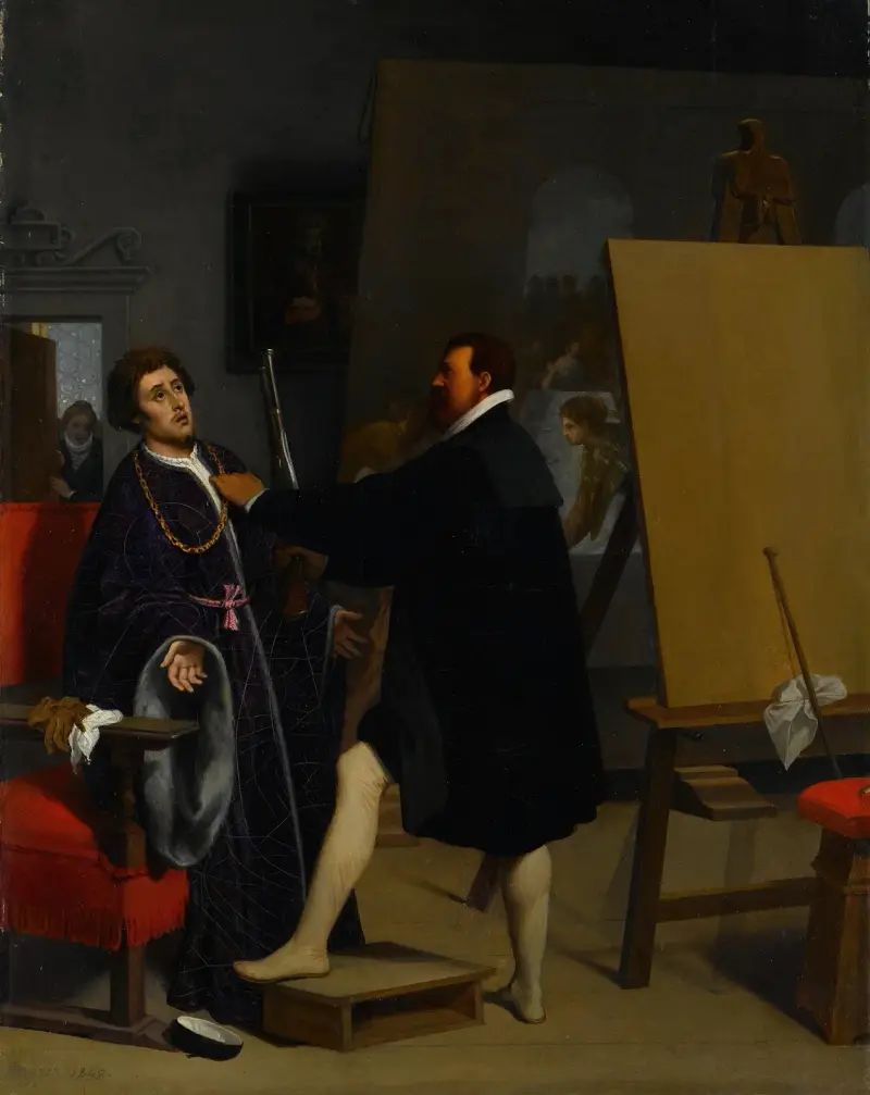 Aretino in the Studio of Tintoretto av Jean Auguste Dominique Ingres