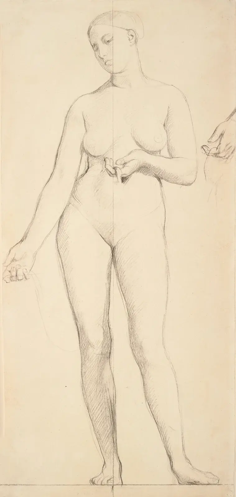 Standing Female Nude, Study for Saint Bathilde av Jean Auguste Dominique Ingres