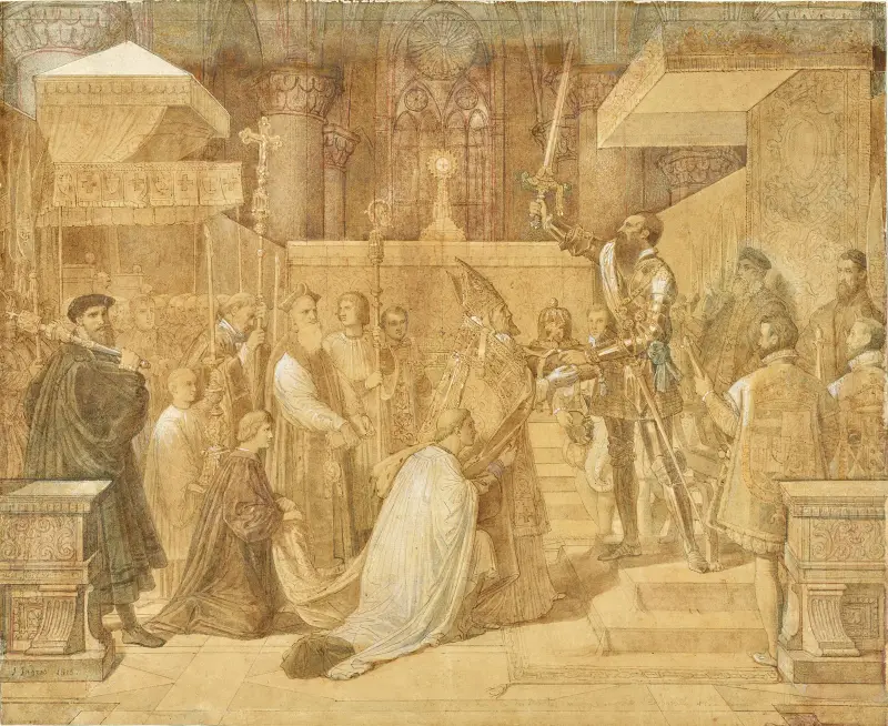 The Duke of Alba Receiving the Pope’s Blessing in the Cathedral of Sainte-Gudule, Brussels av Jean Auguste Dominique Ingres