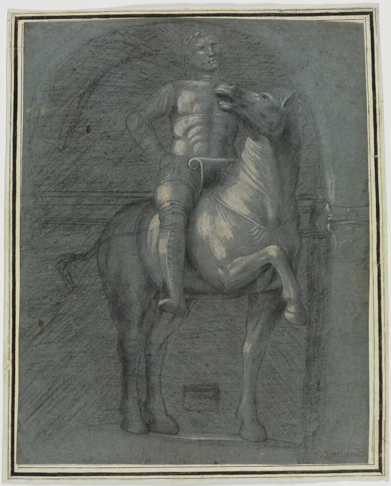 Reitermonument vor flacher Wandnische av Donato Bramante