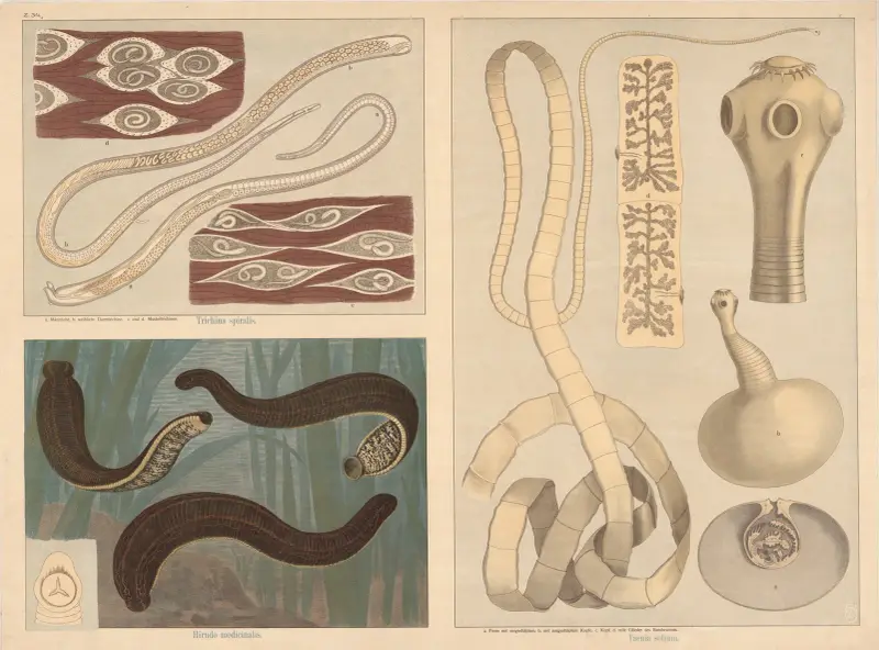 Parasites (Trichinella spiralis), Leeches (Hirudo medicinalis), Tapeworm (Taenia solium) av F. E. Wachsmuth