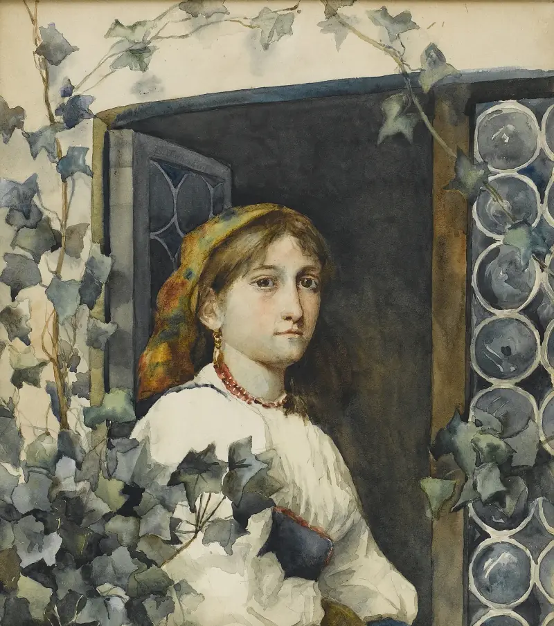 Bondflicka i fönster av Eastman Johnson