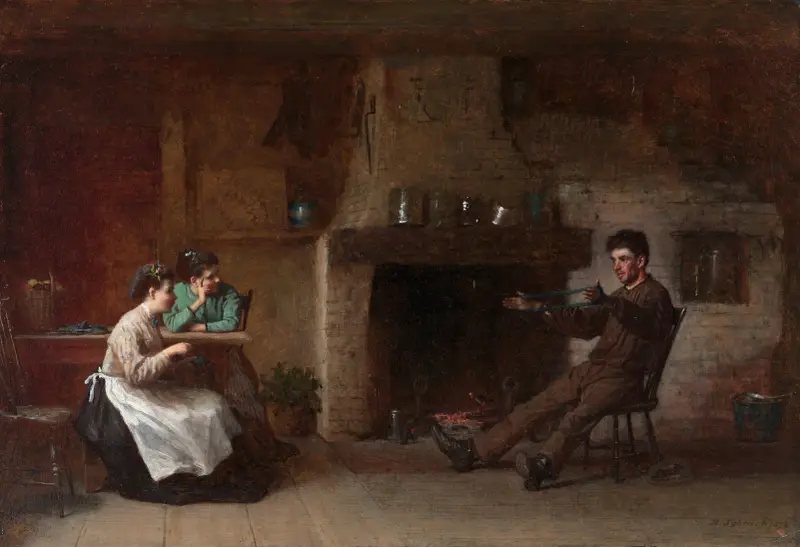 Předení příze (interiér kuchyně na Nantucketu), Eastman Johnson