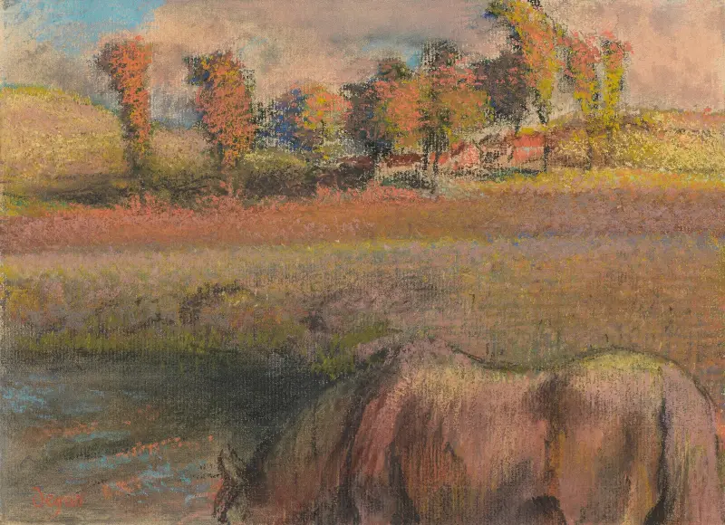 Cheval au bord de la mare av Edgar Degas