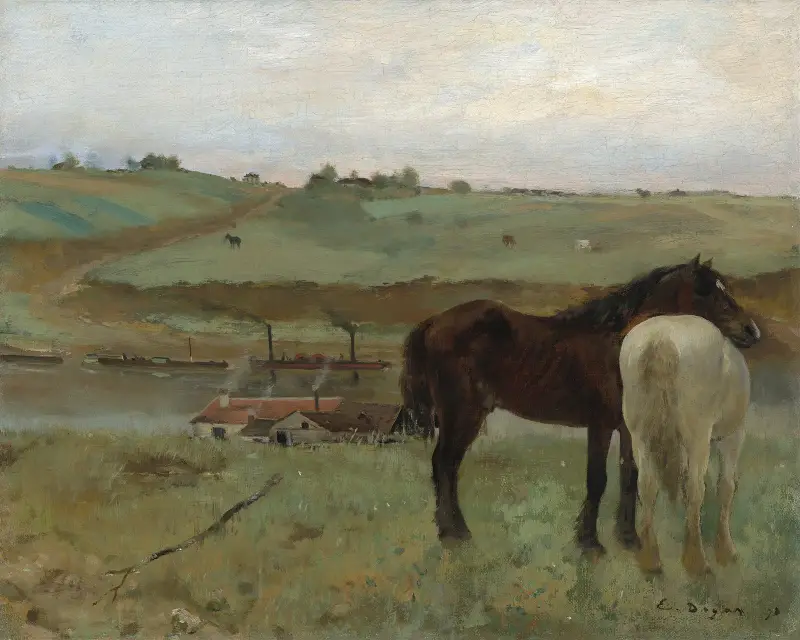 Horses in a Meadow av Edgar Degas