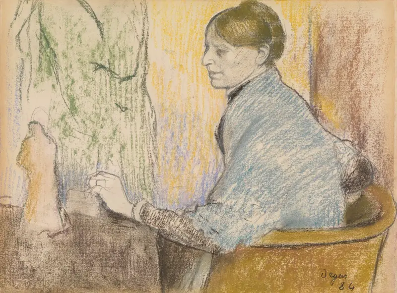 Madame Henri Rouart w fotelu przed małym stolikiem ze statuetką Tanagra, Edgar Degas