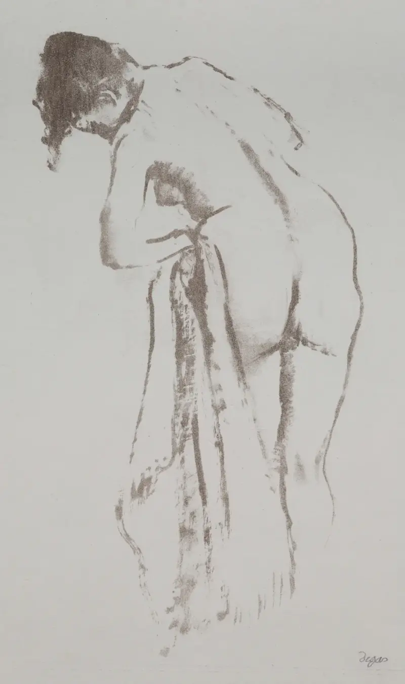 Nude Woman with Towel, Standing av Edgar Degas