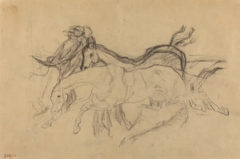 Dostihoví koně (studie k 'Výjevu ze steeplechase – padlý žokej'), Edgar Degas