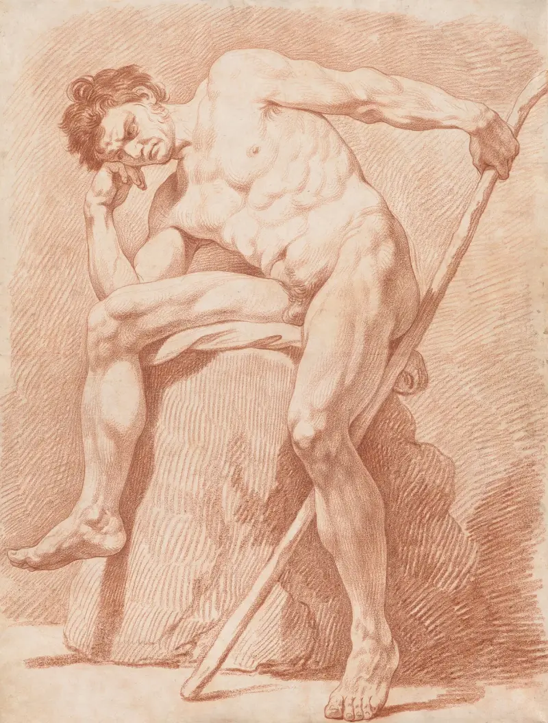Academy of a Seated Nude Holding a Staff (c. 1735/50) av Edmé Bouchardon