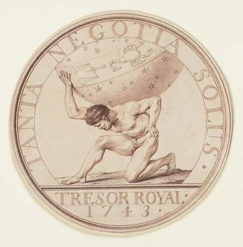 Atlas trägt die Himmelskugel (Sondermünze ‘Trésor Royal 1743’) av Edmé Bouchardon