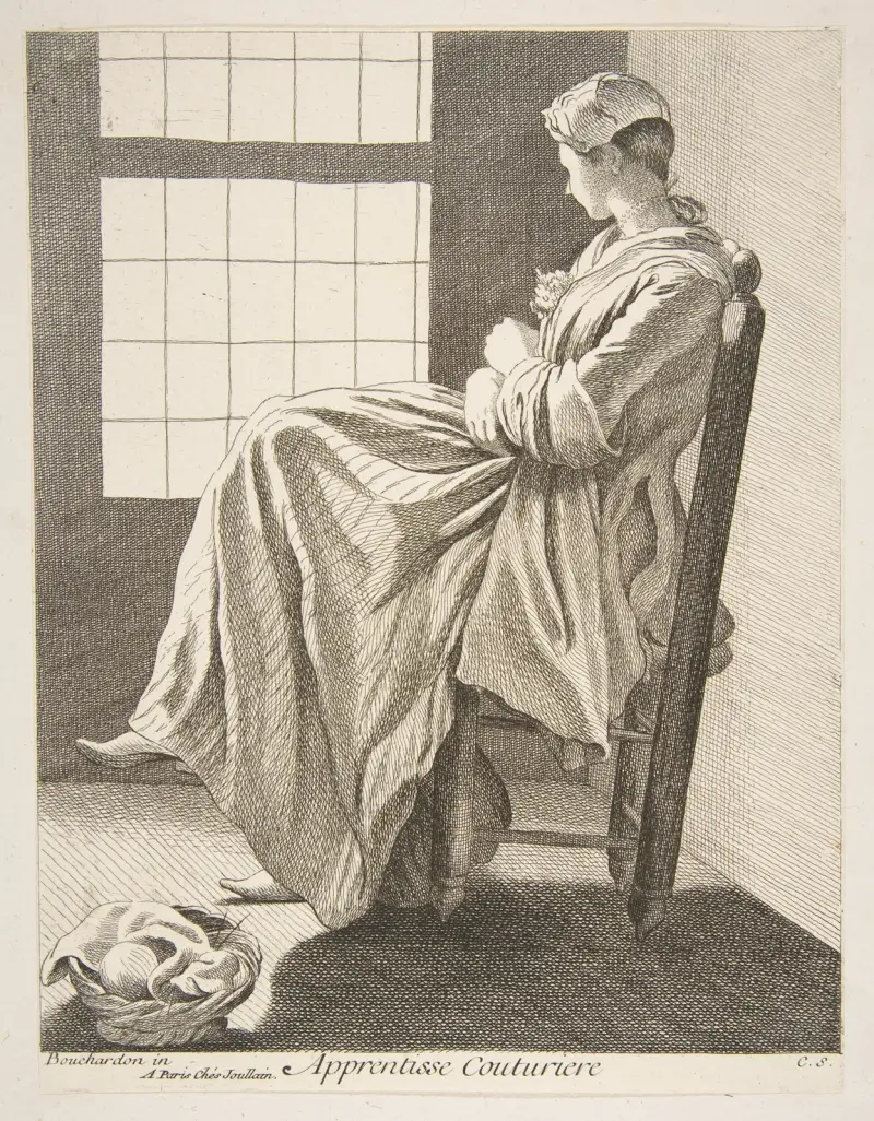 Nähende Lehrling von Edmé Bouchardon