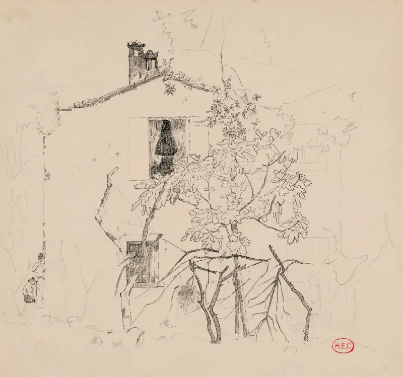 Ett hus bakom ett träd av Henri-Edmond Cross