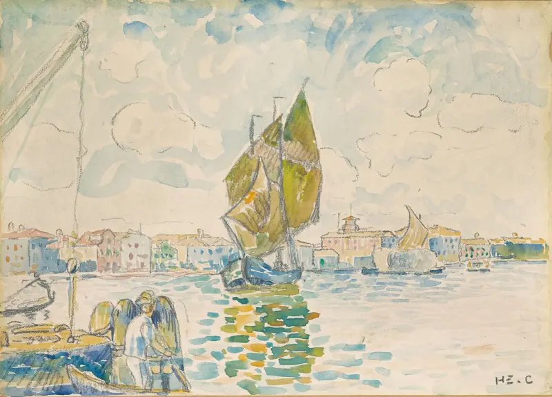 Venise, segelbåt på Giudecca-kanalen av Henri-Edmond Cross