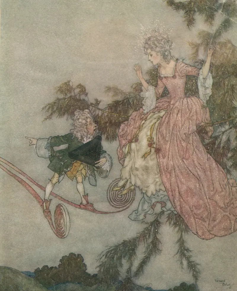 A dwarf who owned seven-league boots. av Edmund Dulac
