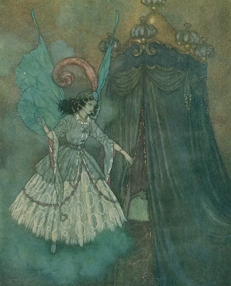 He found herself face to face with a stately and beautiful lady. av Edmund Dulac