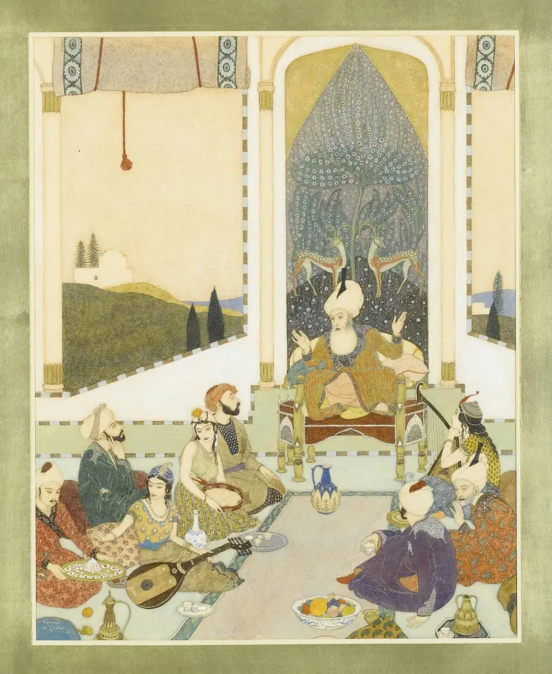 Sindbad the Sailor entertains Sindbad the Landsman av Edmund Dulac