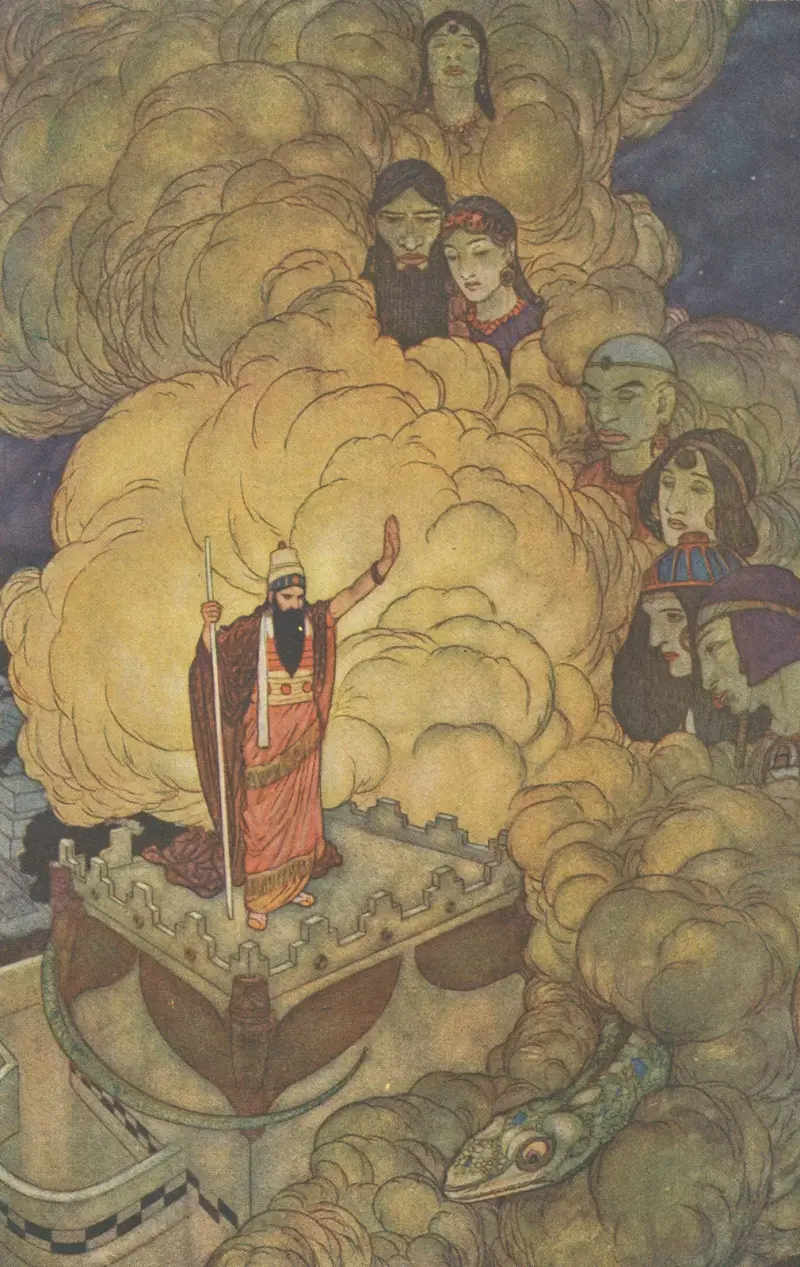 Salomo befaller världens andar att lyda honom av Edmund Dulac
