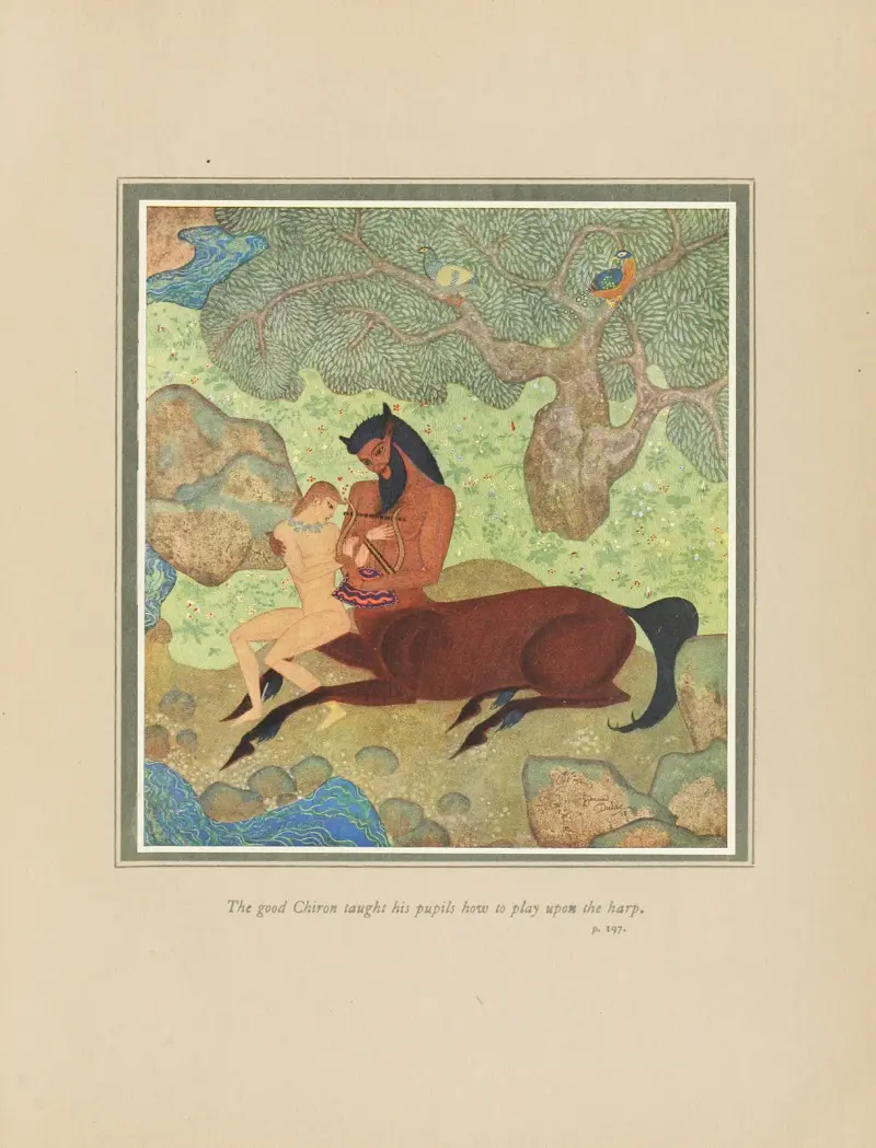 Den gode Chiron lärde sina elever att spela harpa av Edmund Dulac