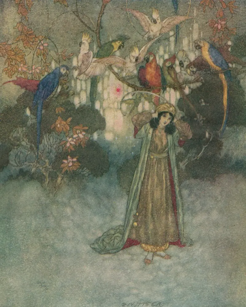 These no sooner saw Beauty than they began to scream and chatter. av Edmund Dulac