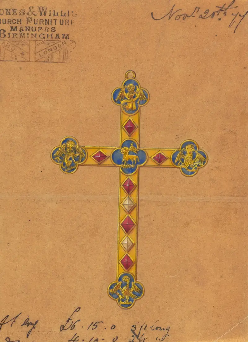 Design executed for Jones and Willis, metal and wood-workers and church furniture manufacturers of Birmingham and London – nr 10 av George Edmund Street