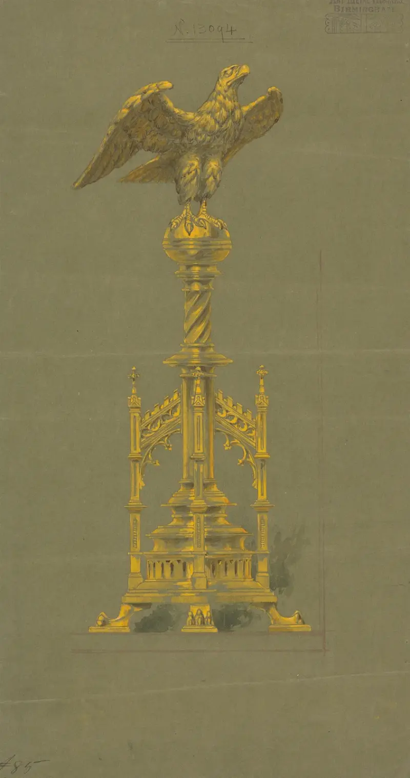 Design executed for Jones and Willis, metal and wood-workers and church furniture manufacturers of Birmingham and London – nr 21 av George Edmund Street