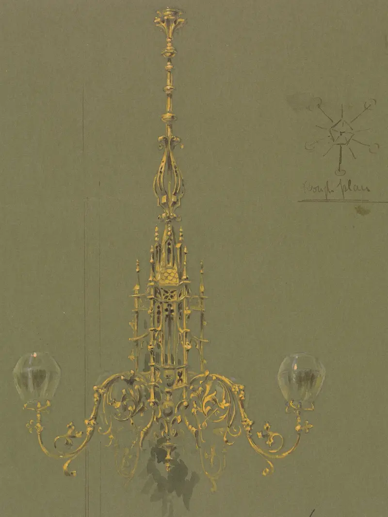 Design executed for Jones and Willis, metal and wood-workers and church furniture manufacturers of Birmingham and London – nr 9 av George Edmund Street