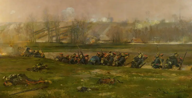 Allant Au Feu; A Fragment From The Panorama Of The Battle Of Champigny av Jean-Baptiste Édouard Detaille