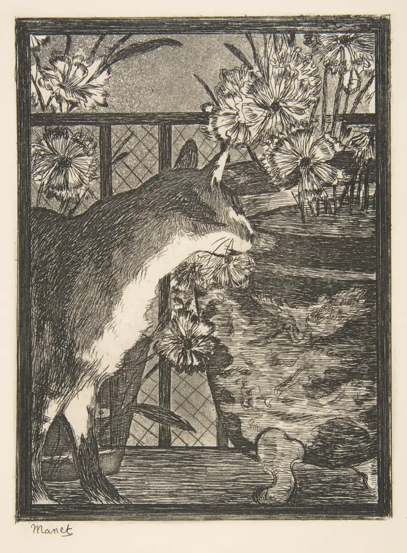 Katze und Blumen von Édouard Manet