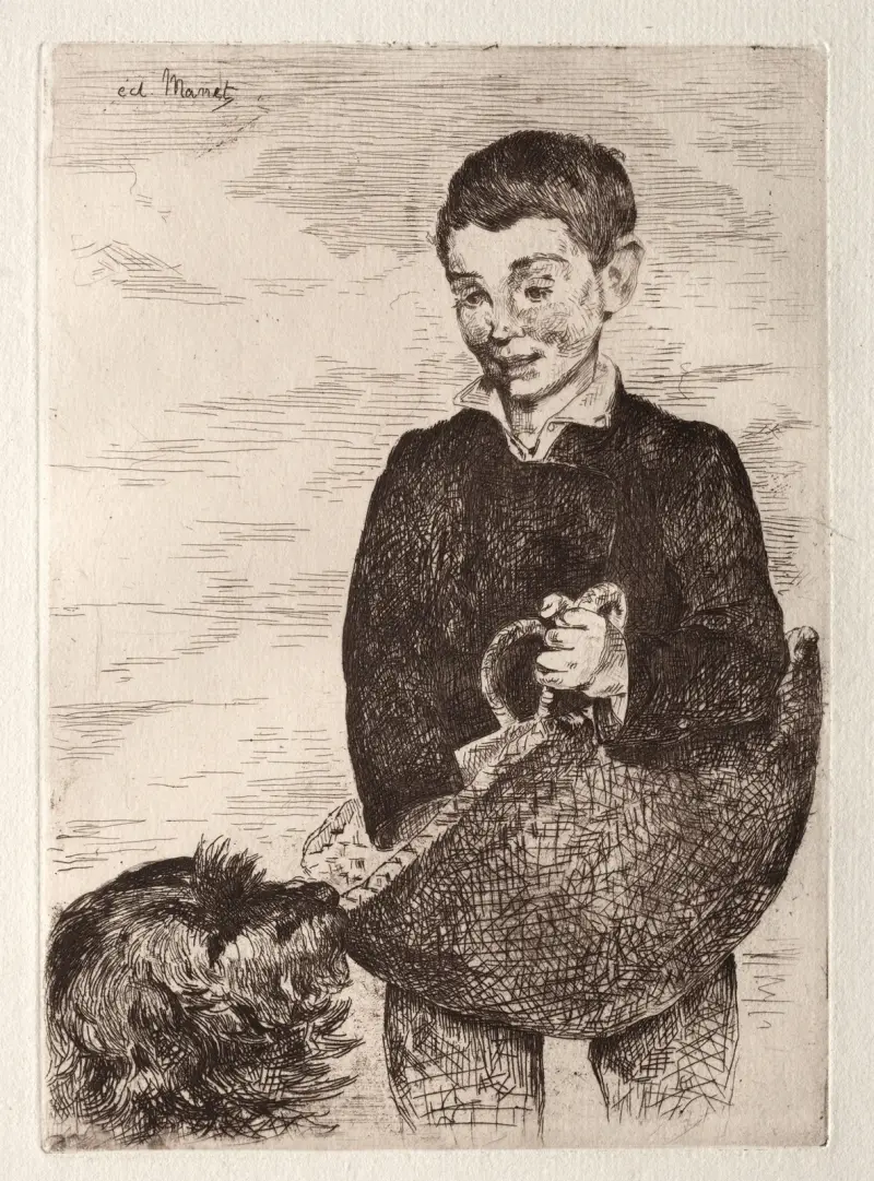 Le gamin au chien, avec le cabas av Édouard Manet