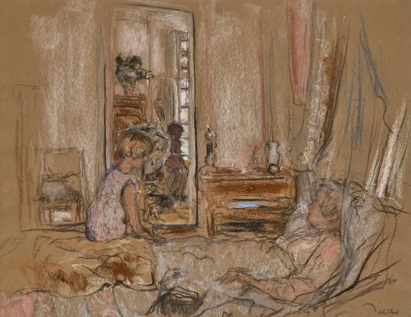 Lulu au chevet de Madame Hessel, au château des Clayes av Édouard Vuillard