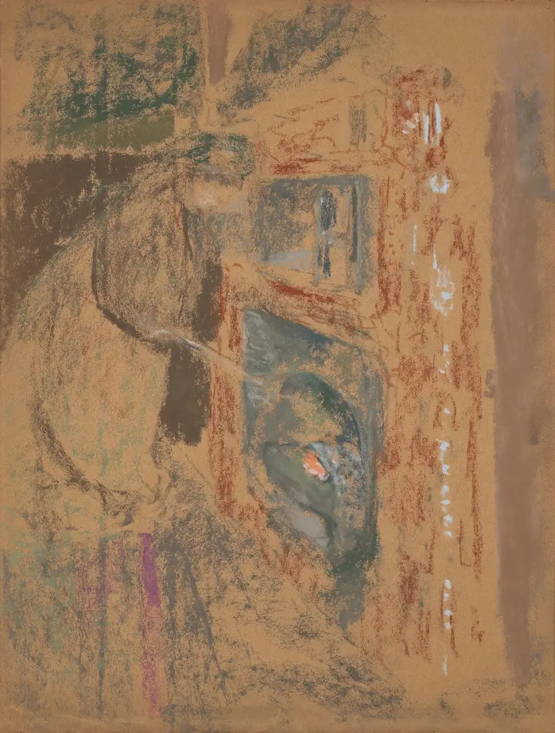 Madame Vuillard devant la cheminée av Édouard Vuillard