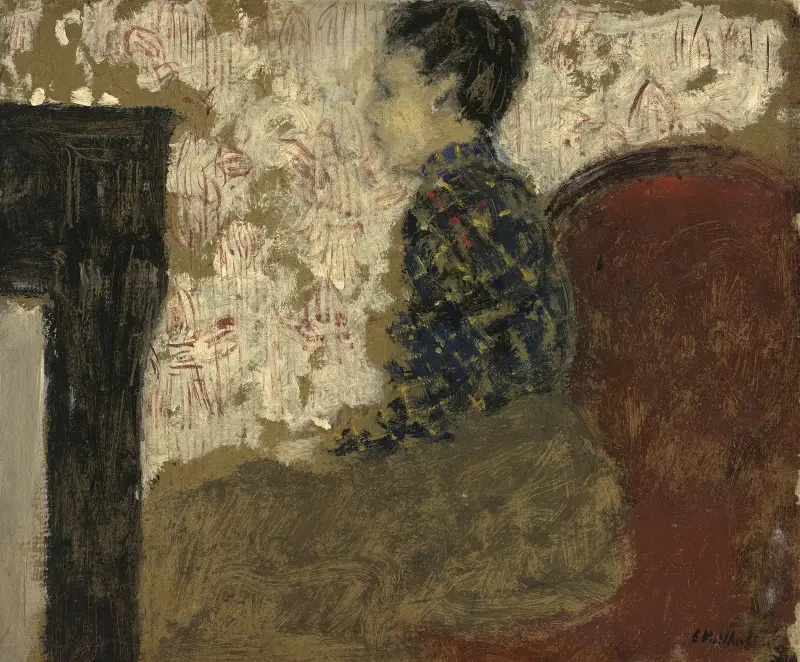 Kvinna som sitter vid kaminen av Édouard Vuillard