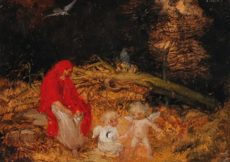 Waldfrau und Amoretten von Eduard Veith