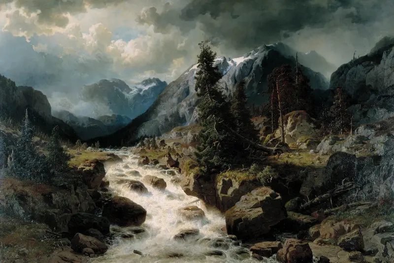 Landscape with Waterfall from the Canton of Uri, Switzerland av Edvard Bergh