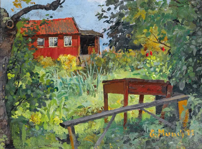 Garten mit rotem Haus von Edvard Munch